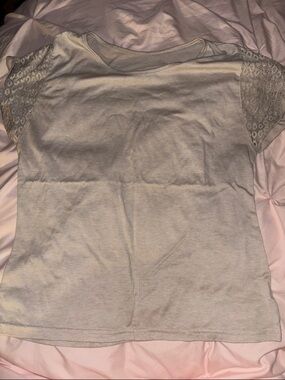 Women's Light Taupe Short Sleeve Top with Lace Sleeves